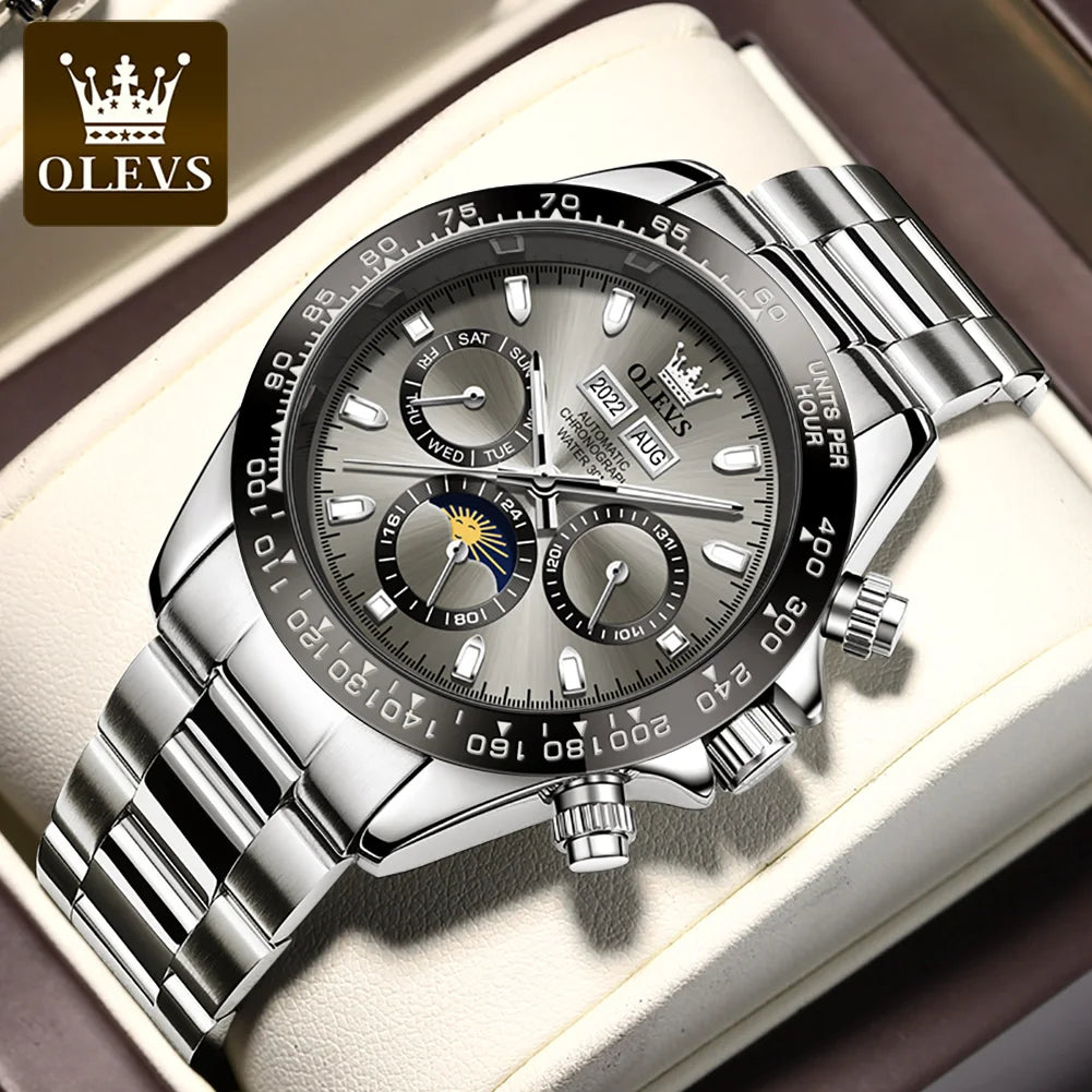 OLEVS 6654 Luxury Men’s Automatic Mechanical Watch Chronograph Waterproof