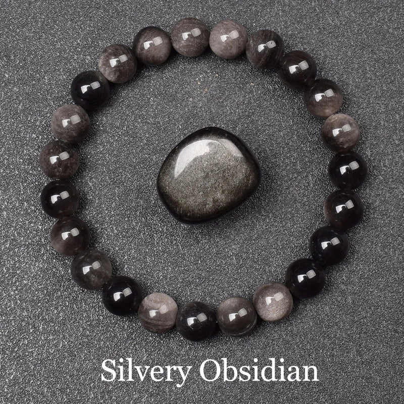 Natural Golden Obsidian Stone Beads Bracelet Men Women Golden Light Rainbow Obsidian Raw Stone Round Bead Natural Energy Jewelry