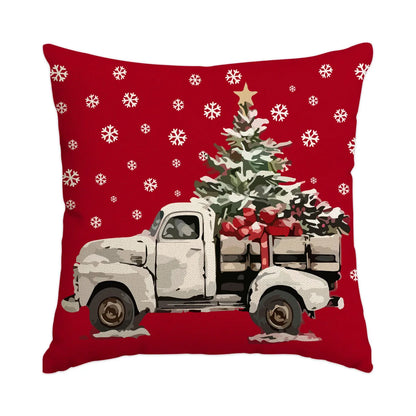 1pc/4pcs Christmas Pillow Cover, Black and Red Buffalo Plaid Celebration Christmas Tree Snowflake Decoration Sofa Cushion Cover