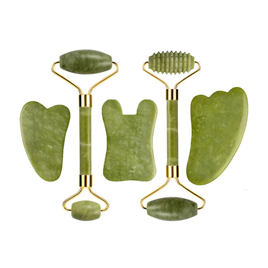 Natural Jade Roller Gua Sha Set – Facial & Body Massage Anti-Aging Lifting Spa Tools
