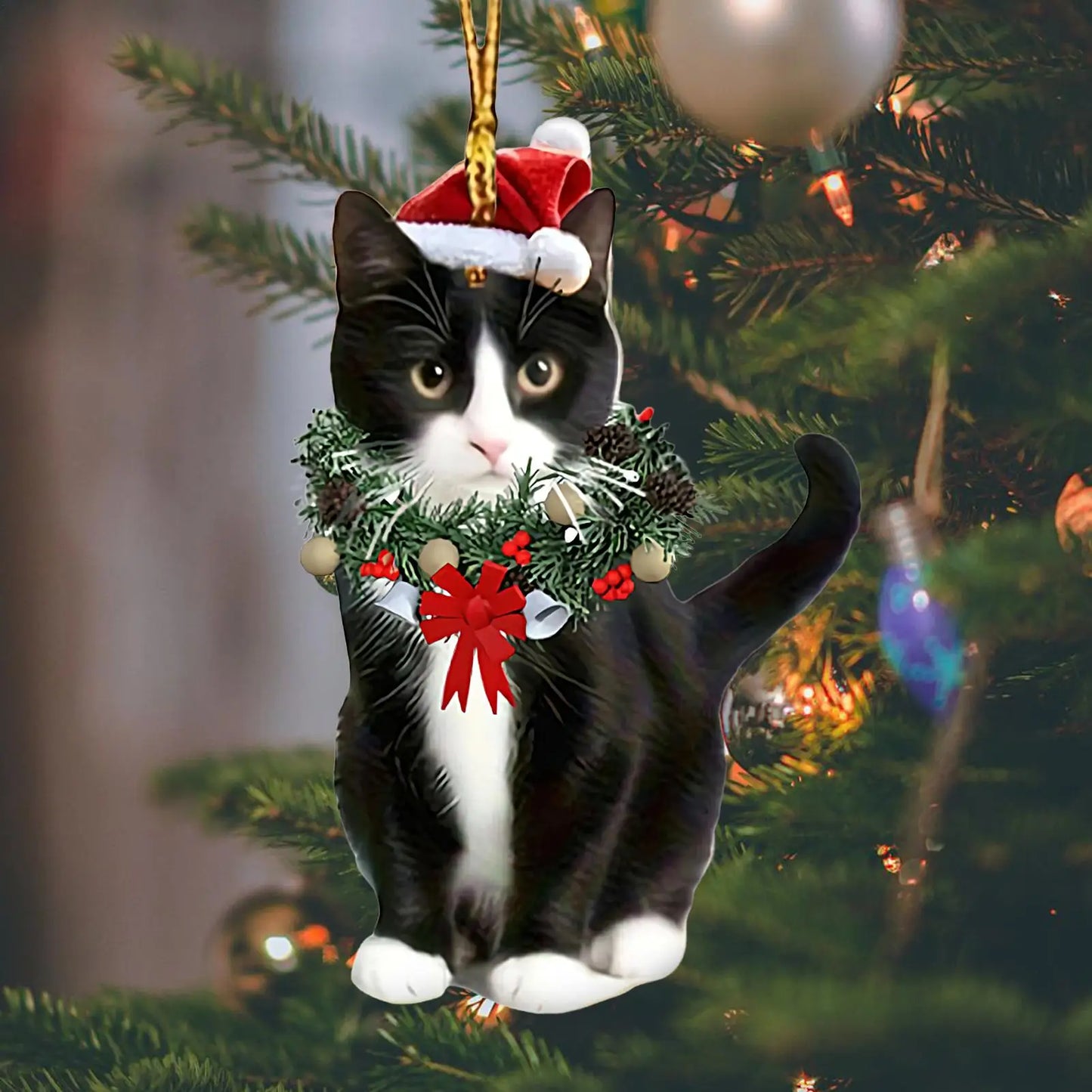 Cat Ornaments for Christmas Tree 2D Acrylic Pendant Cute Christmas Animal Ornaments for Home Fireplace Garden Workplace