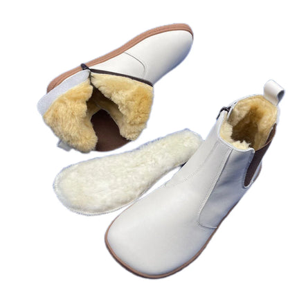 Tipsietoes Top Brand Barefoot Chelsea Genuine Leather Winter Boots With Warm Real Natural Fur Linning And Insole For Women