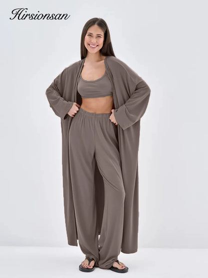 Hirsionsan Modal Soft Loose Sets Women Casual Three Pieces Long Sleeve Cardigan & High Waist Pants & Vest Outfits Tracksuit 2025