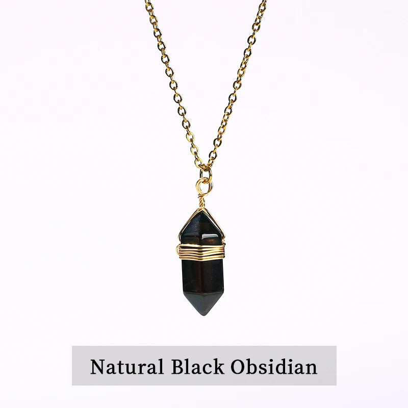 Change Better Natural Pink Quartz Amethyst Hexagon Column Pendant Necklace Women Men Handmade Stainless Steel Chain Choker Gift