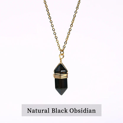 Change Better Natural Pink Quartz Amethyst Hexagon Column Pendant Necklace Women Men Handmade Stainless Steel Chain Choker Gift