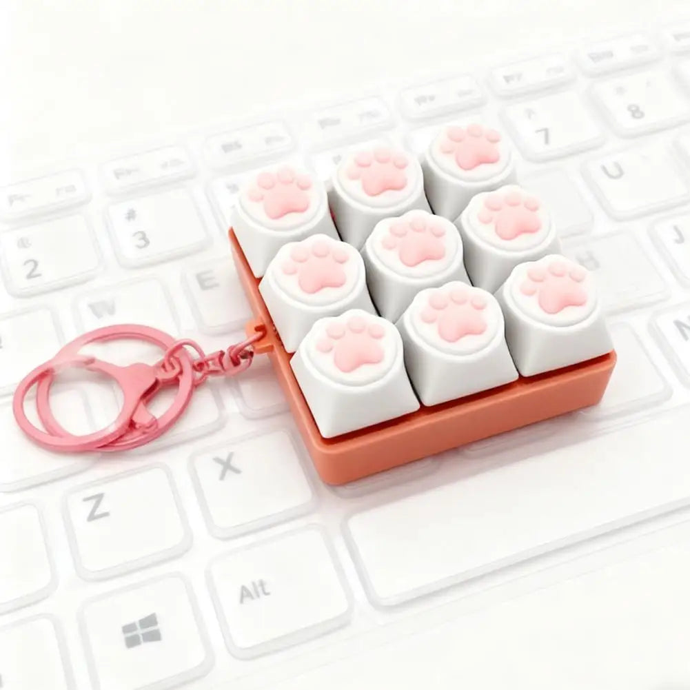 9 Keys Keyboard Key Toy Cat Paws Finger Button Stress Relief Toys Mechanical Keyboard Keycaps Keychain Office Decompression Calm