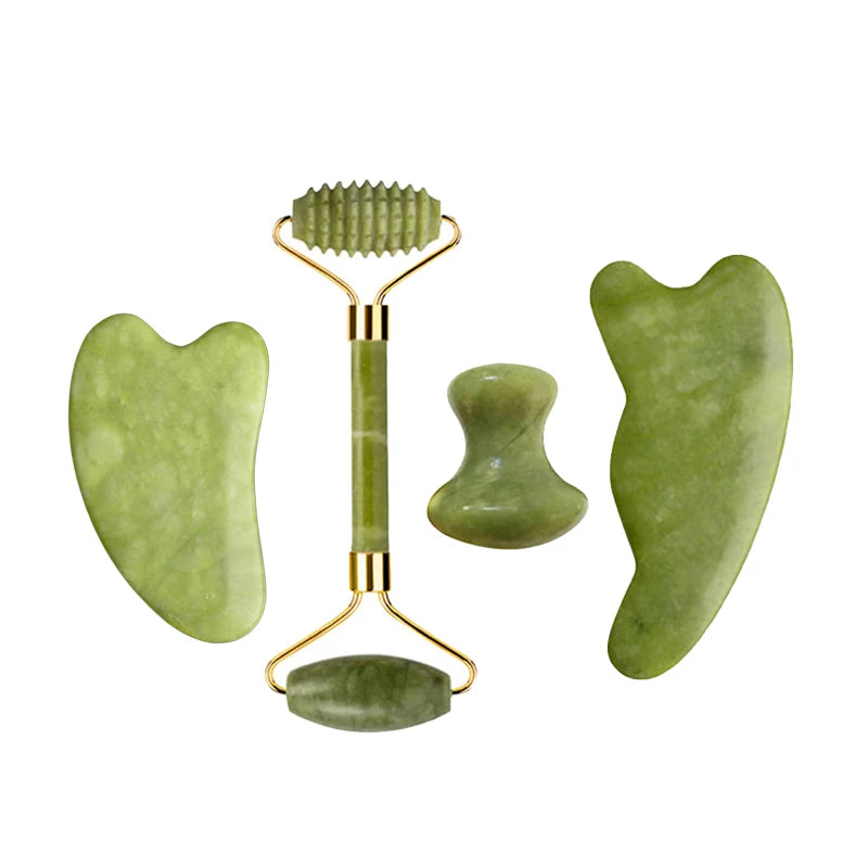 Natural Jade Roller Gua Sha Set – Facial & Body Massage Anti-Aging Lifting Spa Tools