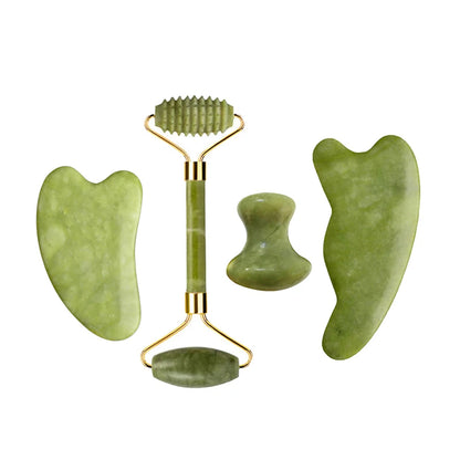 Natural Jade Roller Gua Sha Set – Facial & Body Massage Anti-Aging Lifting Spa Tools