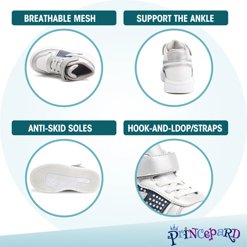 Princepard Orthopedic Kids Sneakers Silvery Decorate Arch Support School Shoes for Boys And Girls Casual Footwear for Children