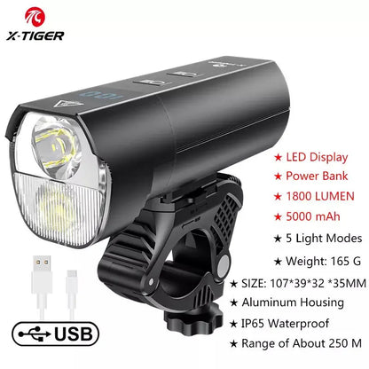 X-TIGER Waterproof MTB Bike Light Aluminum Alloy Road Cycling USB Rechargeable Headlight 2400 Lumens Bicycle Light Accessories