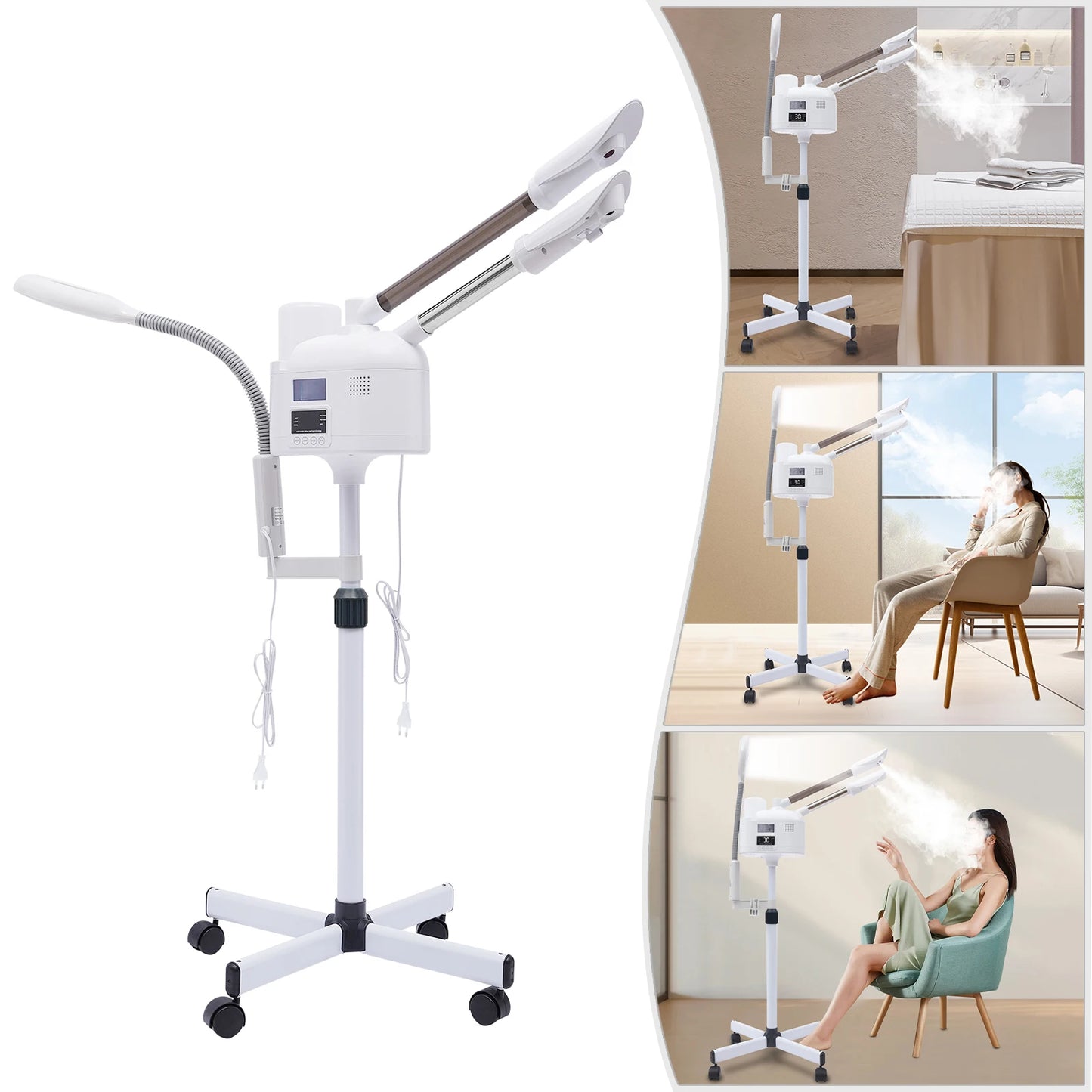 3-in-1 Facial Steamer with Hot & Cold Nozzle, LED Magnifying Lamp SPA Beauty Salon