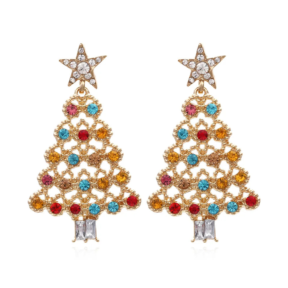 Christmas Jewelry Rhinestones Elk Earrings Christmas tree Drop Earrings for Woman Xmas Accessories Ear Studs Gifts