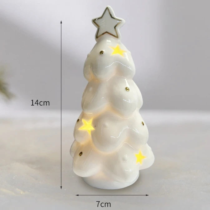 Glowing Ceramic Christmas Light Decorations LED Christmas Tree Luminous Hut Desktop Home Ornaments Scene Props Xmas Gifts