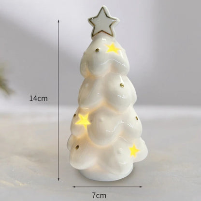 Glowing Ceramic Christmas Light Decorations LED Christmas Tree Luminous Hut Desktop Home Ornaments Scene Props Xmas Gifts