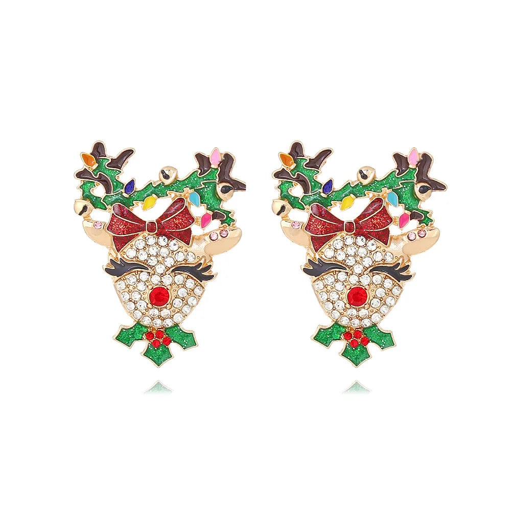 Christmas Jewelry Rhinestones Elk Earrings Christmas tree Drop Earrings for Woman Xmas Accessories Ear Studs Gifts