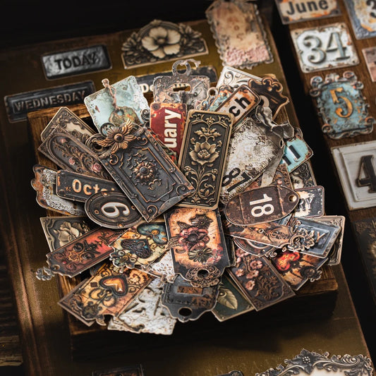 JIANQI 20pcs/pack Vintage relief tags Stickers Decorativ diy Scrapbooking Materials Art Collage Stationery Aesthetics Stickers