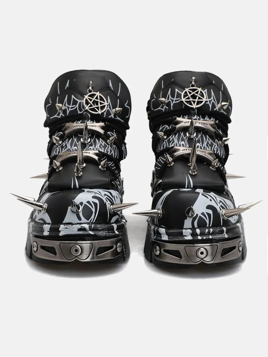 2025 New Original Design Graffiti Platform Men's and Women's Dark Rivets Rock Punk Heightening Muffin Casual Dad Shoes