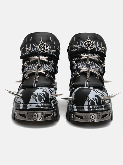 2025 New Original Design Graffiti Platform Men's and Women's Dark Rivets Rock Punk Heightening Muffin Casual Dad Shoes