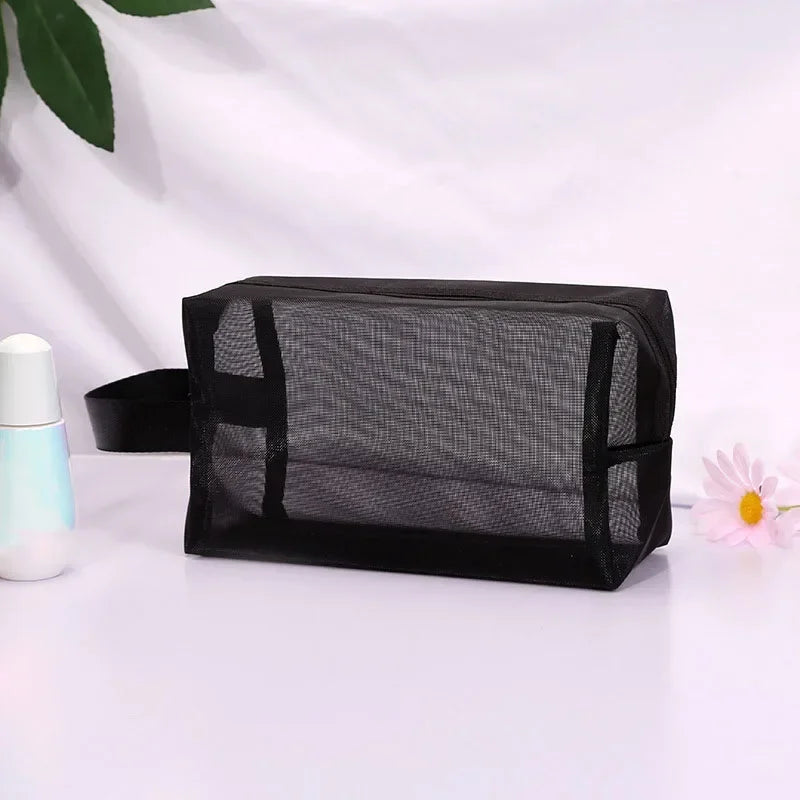 Heart Transparent Mesh Cosmetic & Toiletry Organizer Pouch – Portable Makeup & Essentials Bag for Women