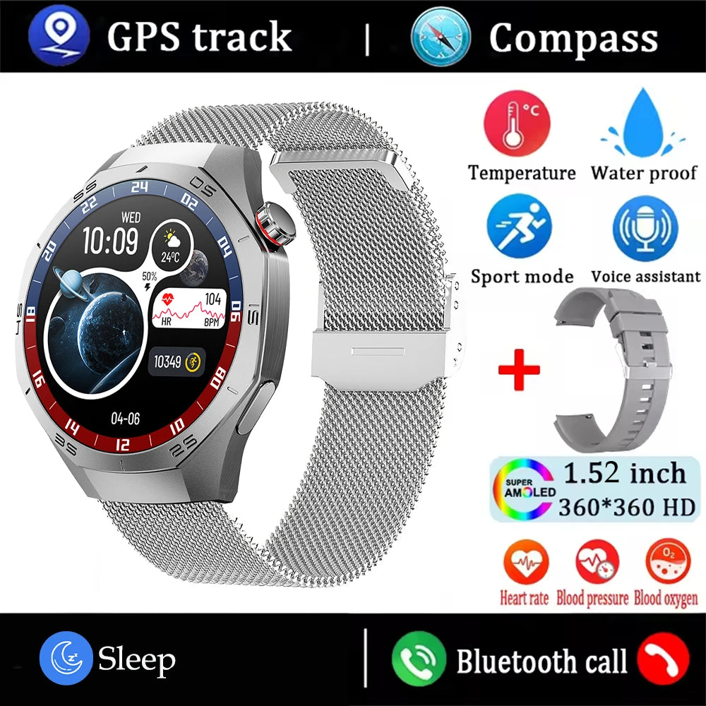 2025 Smart Watch Men AMOLED GPS Heart Rate Bluetooth Calls Waterproof Android iOS