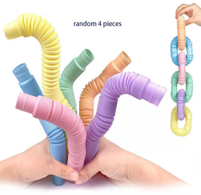 4 Pack Pop Tube Sensory Fidget Toy 4pcs Random Colorful Heavy-Duty  for Construction Educational Toys for Stress Autism ADHD