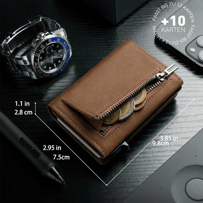 YATBEST Men's RFID Wallet – Ultra-Thin Tri-Fold Zipper Coin & Card Holder