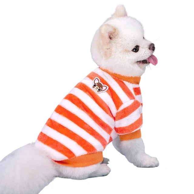Rainbow Striped Flannel Dog Hoodie – Warm Winter Sweatshirt for Small Breeds (Chihuahua, Shih Tzu)