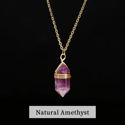 Change Better Natural Pink Quartz Amethyst Hexagon Column Pendant Necklace Women Men Handmade Stainless Steel Chain Choker Gift