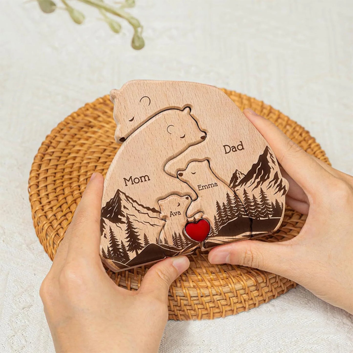Personalized Art Wooden Bear Family Puzzle, Baby's Birth Gift, Thanksgiving Christmas Holiday Heart Warmer Gift, Gift for Mom