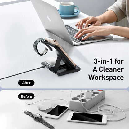 100W Foldable 3 in 1 Night Light Wireless Charger Stand For iPhone Apple Watch 2-8 SE Airpods Pro Fast Charging Station