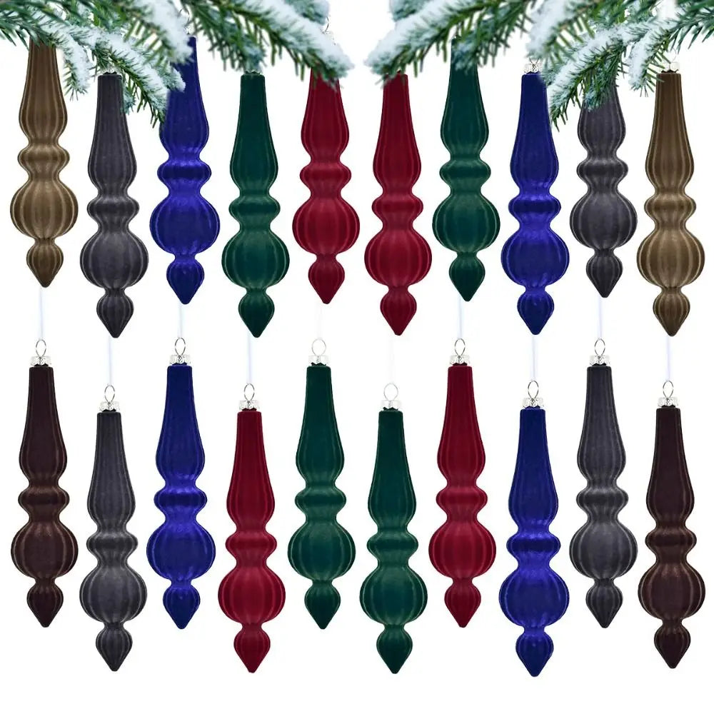 6pcs Flocked Velvet Christmas Gourd Pendant Plastic Shatterproof Christmas Cone Ball Set Reusable Xmas Tree Hanging Ornaments