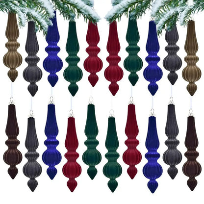 6pcs Flocked Velvet Christmas Gourd Pendant Plastic Shatterproof Christmas Cone Ball Set Reusable Xmas Tree Hanging Ornaments