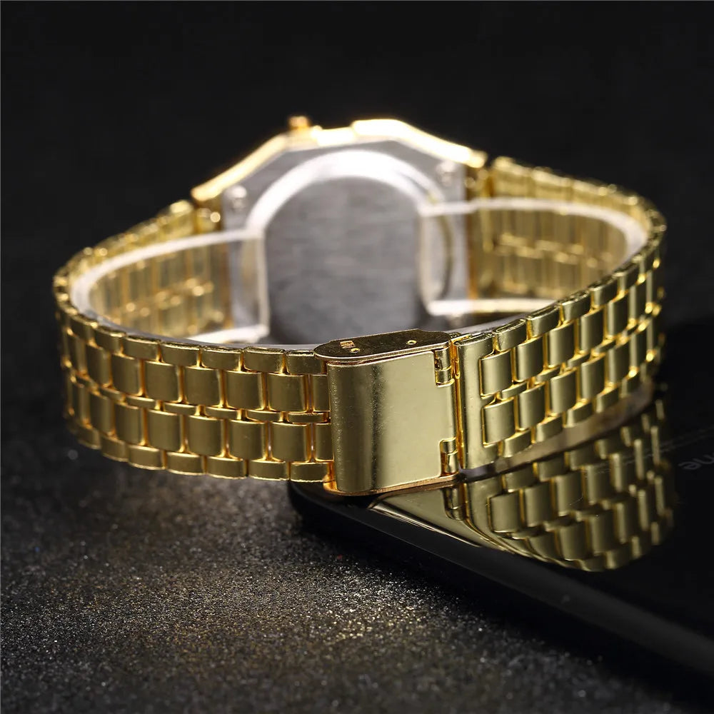 2025 Digital LED Sports Watch Men Women Waterproof Gold Casual Wristwatch