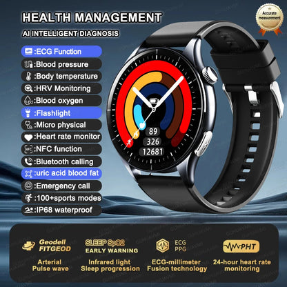 2025 New ECG+PPG Health Diagnosis Smartwatches Men Women Clock Uric Acid Lipid BP Heart rate Tracker NFC Sports Smart Watch IOS