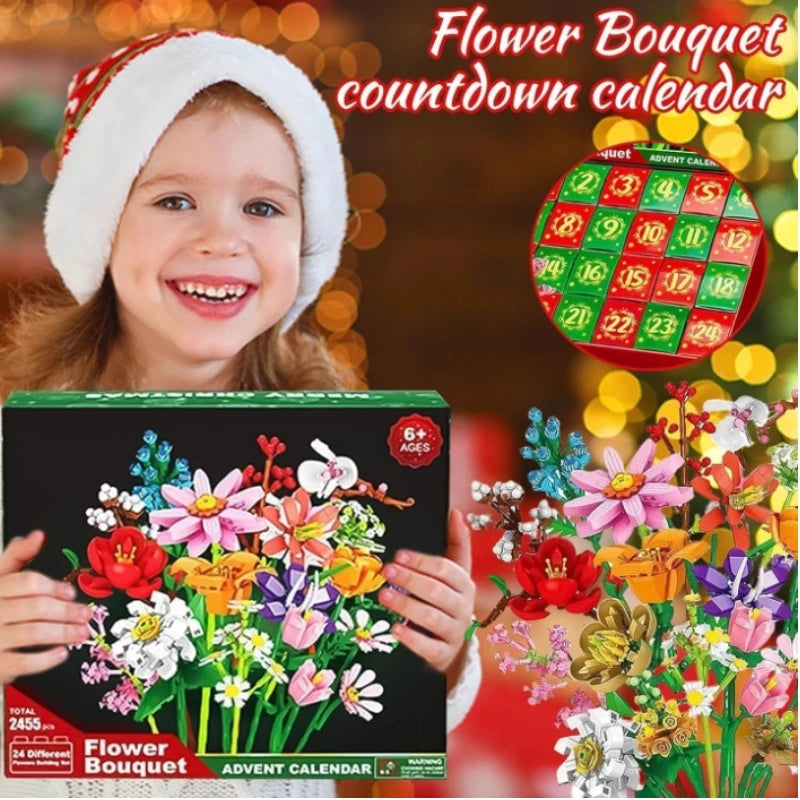 Advent Calendar 2025 Flower Bouquet Building Blocks For Adults Kids 24 Days Christmas Countdown Calendars With 24 Types Flowers