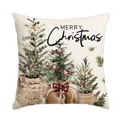 1pc/4pcs Christmas Pillow Cover, Black and Red Buffalo Plaid Celebration Christmas Tree Snowflake Decoration Sofa Cushion Cover