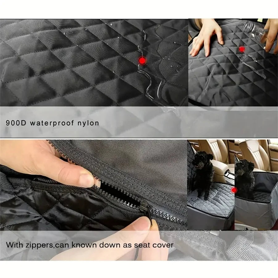 Fabric dog car seat cover, quilted, waterproof, anti slip, suitable for pet height increasing seats in cars, trucks, and SUVs -