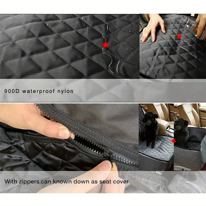 Fabric dog car seat cover, quilted, waterproof, anti slip, suitable for pet height increasing seats in cars, trucks, and SUVs -