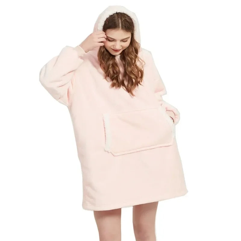 Winter Oversized Hoodie Blanket | Fleece TV Wearable Blanket with Sleeves