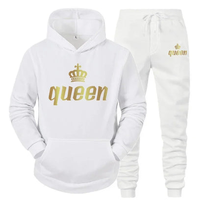 Men Women Tracksuit King And Queen Letter Print Hoodie and Jogger Pants Jogging Suit Sportswear Casual Fashion Couple Outfits