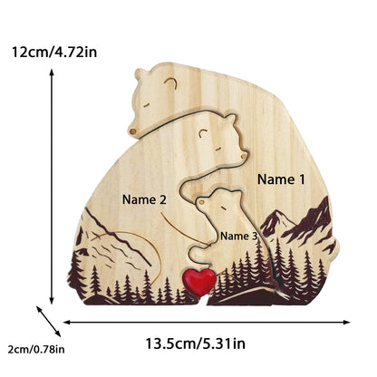 Personalized Art Wooden Bear Family Puzzle, Baby's Birth Gift, Thanksgiving Christmas Holiday Heart Warmer Gift, Gift for Mom