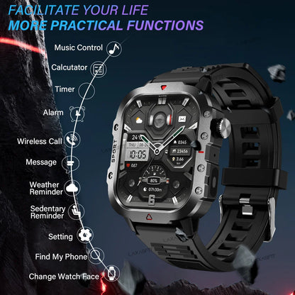 KESHUYOU Outdoor Smart Watch 2.01" HD LED Flashlight Bluetooth Talking Watch