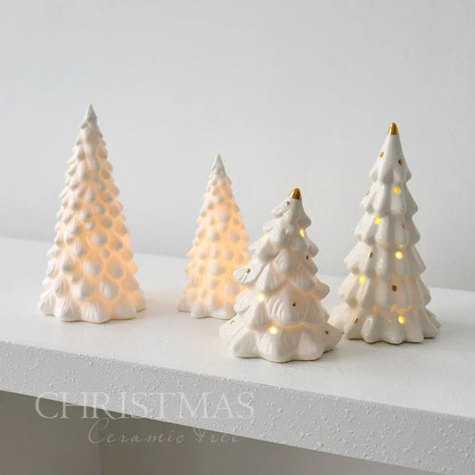 Ceramic luminous mini Christmas tree small desktop home ornaments Christmas gifts small scene layout props