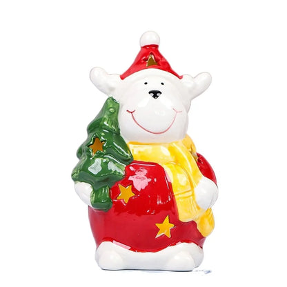 Crafts Ceramic Christmas Night Light Cute Handmade Atmosphere Light Reusable Artificial Christmas Snowman Statue Children