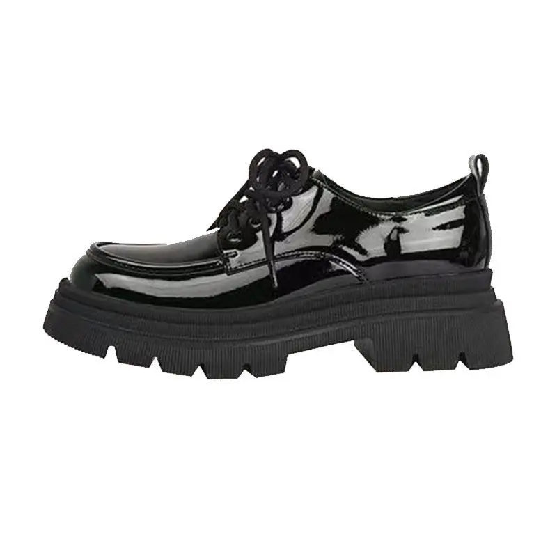Shoes Woman Flats Clogs Platform Autumn Oxfords British Style Dress Creepers New Retro Fall Winter Leather Preppy Cross Black Ru