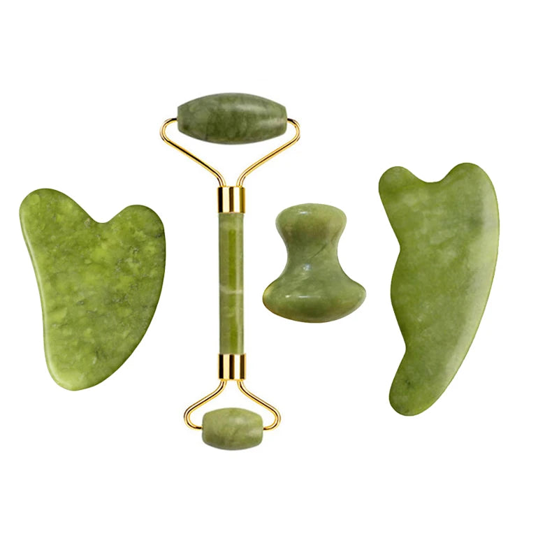Natural Jade Roller Gua Sha Set – Facial & Body Massage Anti-Aging Lifting Spa Tools