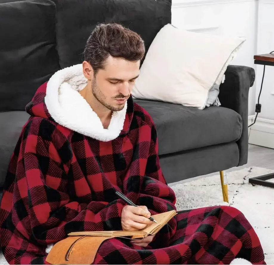 2024 Winter Oversized Flannel Hoodie Blanket | Unisex Giant TV Fleece Wearable Robe
