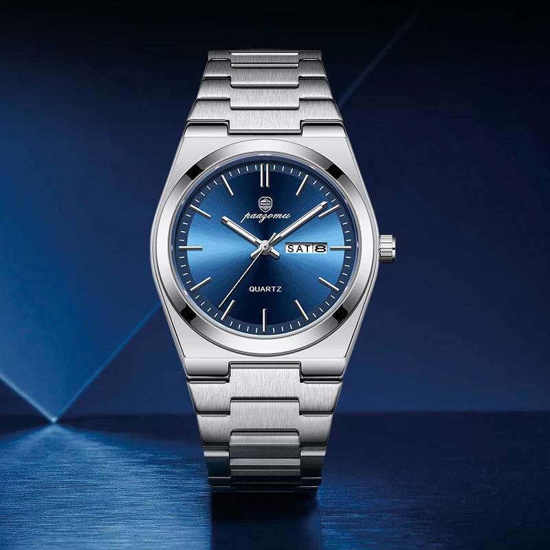 POEDAGAR Men's Sport Quartz Watch Stainless Steel Luminous Waterproof + Box