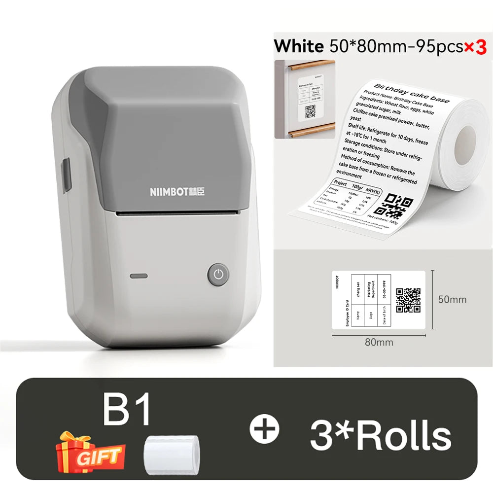 NIIMBOT B1 Portable Thermal Printer With Tapes 2 Inch Adhesive Label Printer Mini Bluetooth Sticker Maker Support Smartphones PC