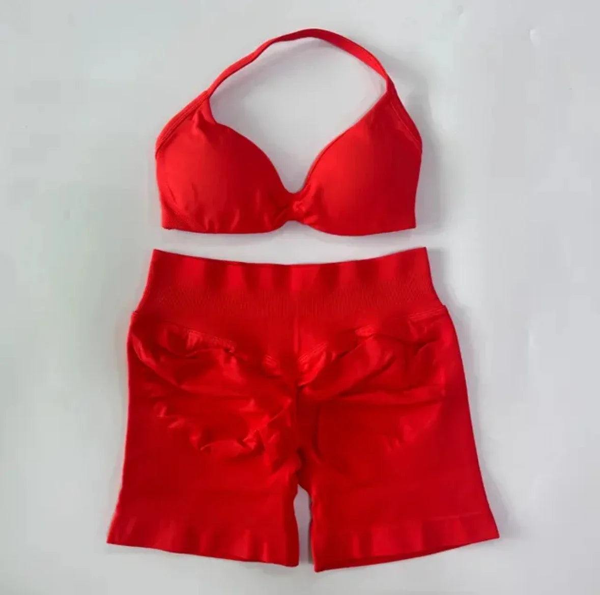 DFYIVE Yoga Gym Set 2 Piece Women Strappy Yoga Bra Top Workout Scrunch Shorts Sports Suit Fitness Clothes Seamless Yoga Set